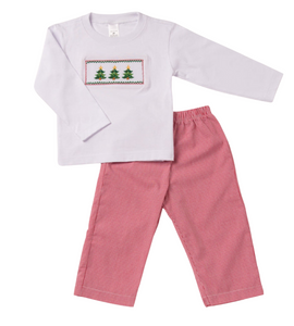 Smocked Christmas Tree Pant Set