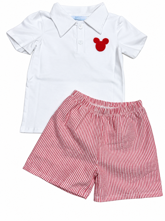 *Magical  Red Seersucker Boy Short Set