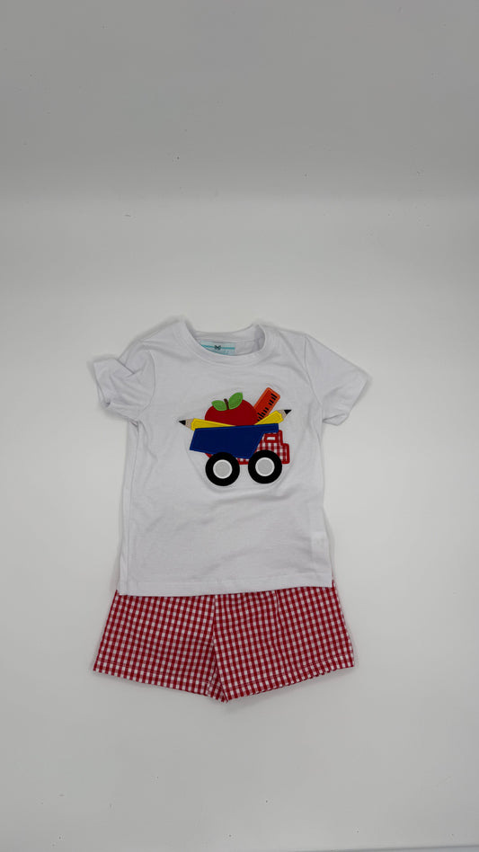 Boy Back To School Dump Truck Short Set