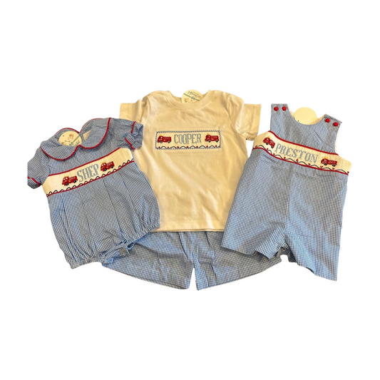 2026 Boy Firetruck Custom Name Smock