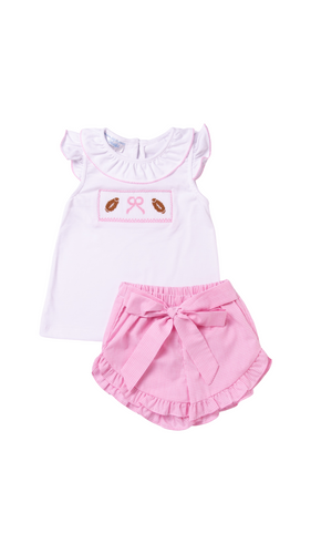 Smocked Bow Football Short Set