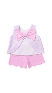 Ships Now Smocked Flamingo Bow Back Short Set