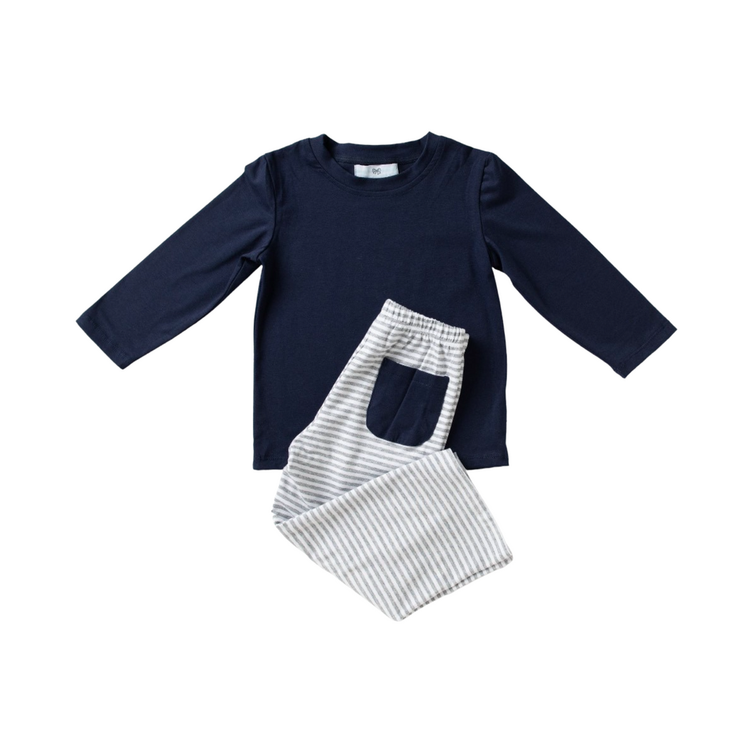 Ships Late August Navy and Grey Knit Pant Set