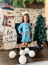 Blue Striped Snowman Dress