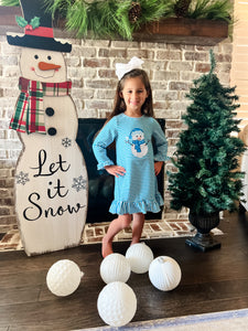 Blue Striped Snowman Dress