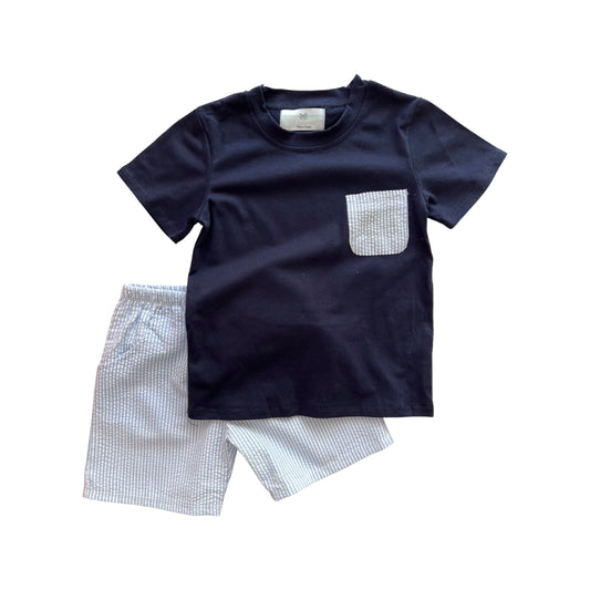 Blue Seersucker Short Set