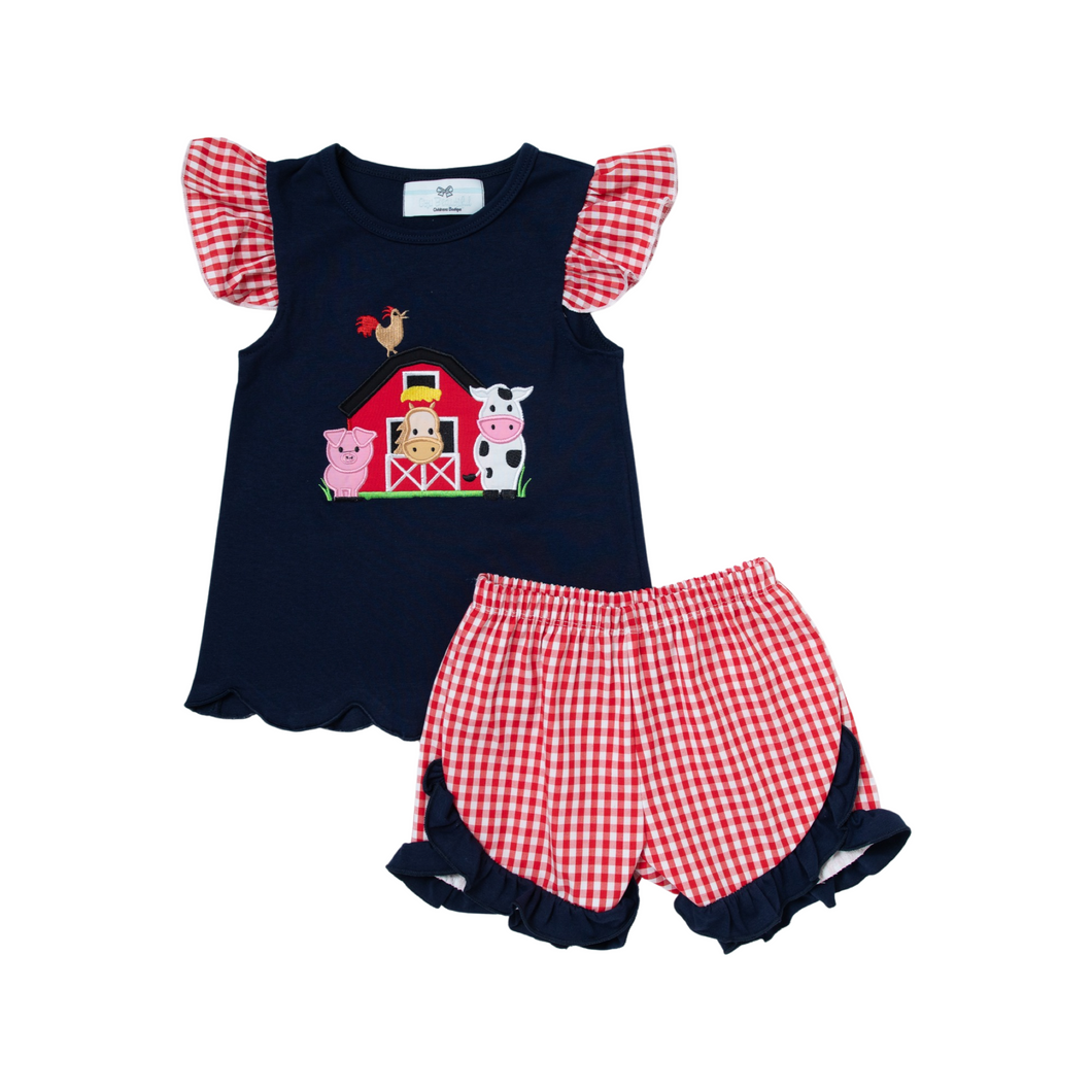 Ships Now On The Farm Navy Girl Ruffle Short Set