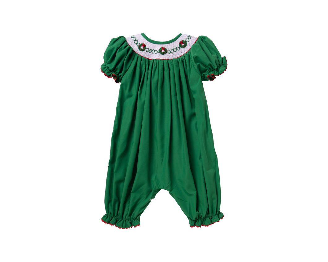Ships Now Smocked Green Wreath Long Bubble