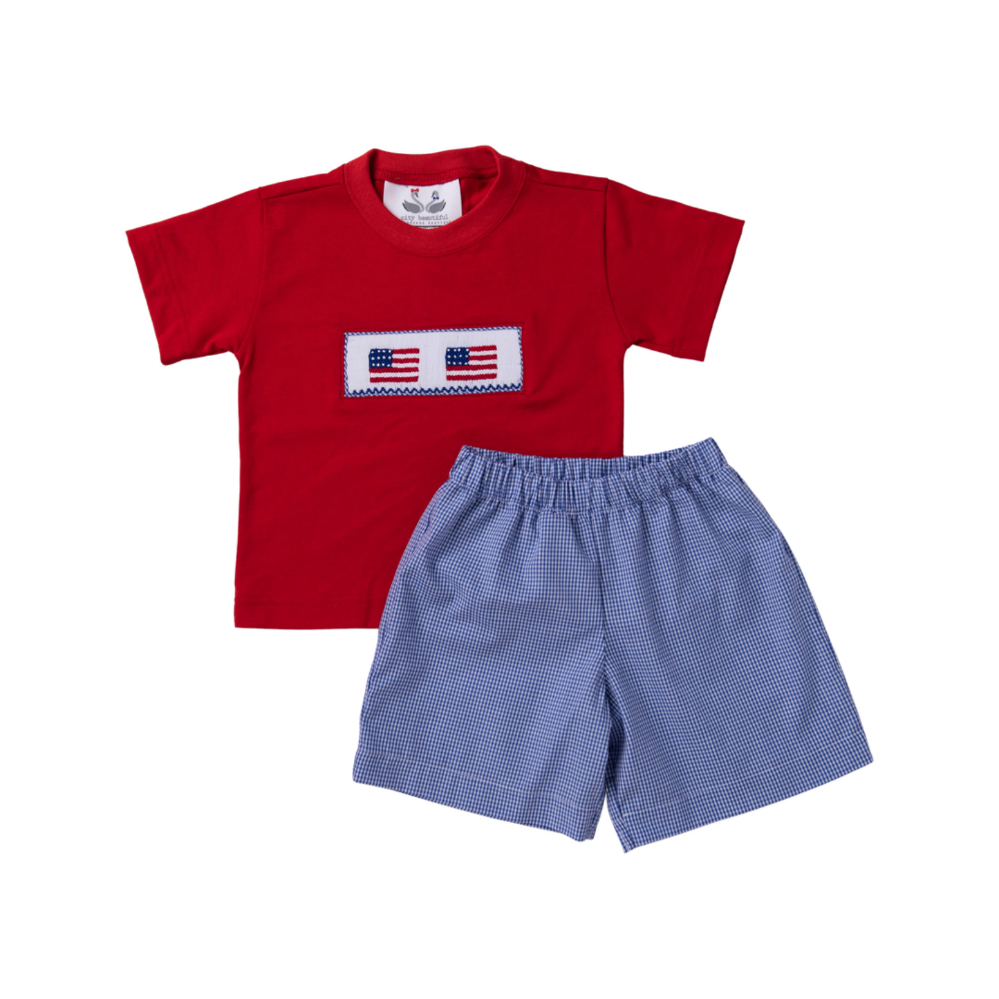 Smocked High Flying Red Flag Short Set