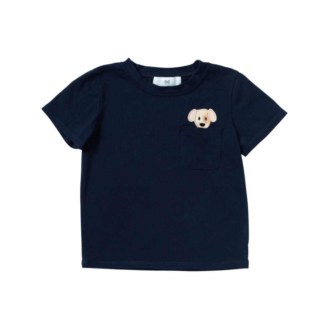 Ships Now Puppy Pocket Navy Knit Shirt