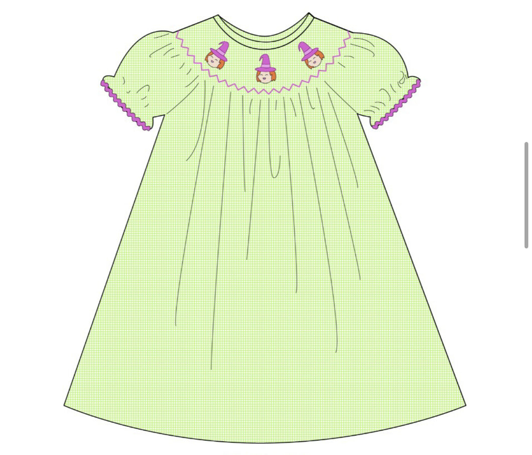 Smocked Light Green Witches Bishop